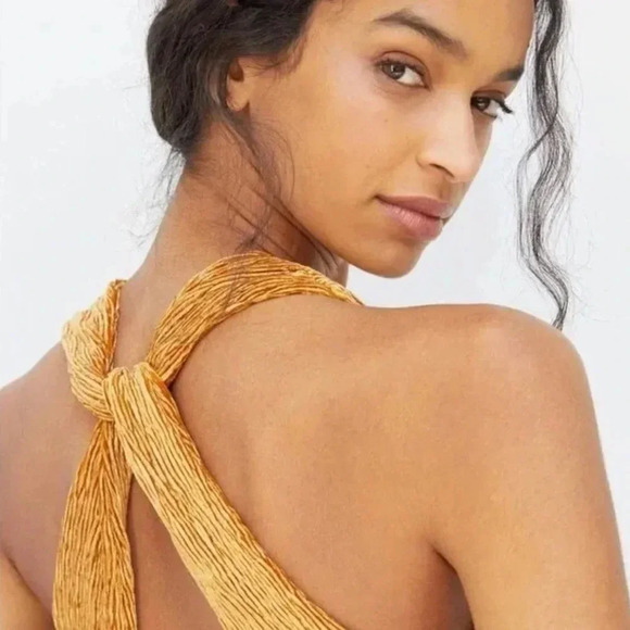 MAEVE by Anthropologie Women’s L Gold Adrienne Twist Back Velvet Dress - NWT!! - Picture 3 of 14